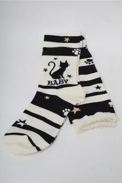 画像2: BABY,THE STARS SHINE BRIGHT / りんちゃんの黒猫オーバーニーソックス  黒ｘキナリ S-25-08-14-002-BA-BL-HR-ZS