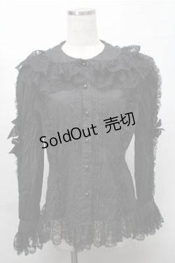 画像1: metamorphose / ラッセルレースブラウス（袖レース） L 黒 S-25-08-14-021-ME-BL-HR-ZS