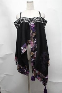 Qutie Frash / オフショル着物ボレロ  黒ｘ紫 S-25-08-14-026-QU-TO-HR-ZS