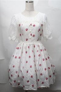 mille fille closet / ストロベリーワンピース  白 S-25-08-14-034-LO-OP-AS-ZS
