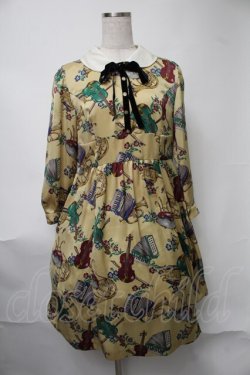 画像1: Jane Marple / 楽器プリントのワンピース  からし S-25-08-15-053-JM-OP-AS-ZS