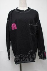 KRY CLOTHING / 「KRYちゃん(仮)」 ベビーウェイトポケット付ステッチBIGロンT  黒ｘピンク S-25-08-16-049-EL-TS-HR-ZS