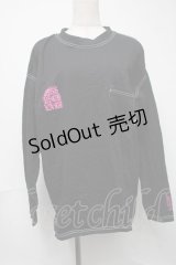 KRY CLOTHING / 「KRYちゃん(仮)」 ベビーウェイトポケット付ステッチBIGロンT  黒ｘピンク S-25-08-16-049-EL-TS-HR-ZS
