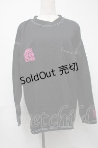 KRY CLOTHING / 「KRYちゃん(仮)」 ベビーウェイトポケット付ステッチBIGロンT  黒ｘピンク S-25-08-16-049-EL-TS-HR-ZS