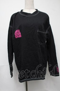 画像1: KRY CLOTHING / 「KRYちゃん(仮)」 ベビーウェイトポケット付ステッチBIGロンT  黒ｘピンク S-25-08-16-049-EL-TS-HR-ZS