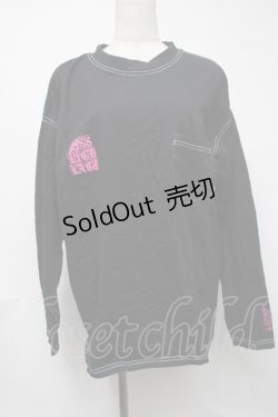 画像1: KRY CLOTHING / 「KRYちゃん(仮)」 ベビーウェイトポケット付ステッチBIGロンT  黒ｘピンク S-25-08-16-049-EL-TS-HR-ZS