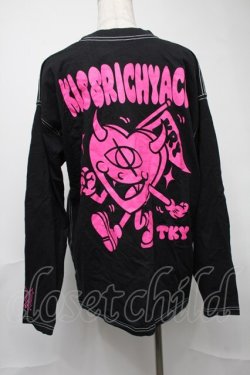 画像2: KRY CLOTHING / 「KRYちゃん(仮)」 ベビーウェイトポケット付ステッチBIGロンT  黒ｘピンク S-25-08-16-049-EL-TS-HR-ZS