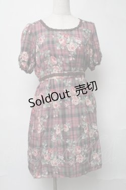 画像1: LODISPOTTO / バラｘチェックワンピース  ピンク S-25-08-16-057-LO-OP-HR-ZS