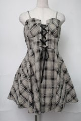 NieR Clothing / レースアップチェックキャミワンピース  ベージュｘ黒 S-25-08-16-060-PU-OP-HR-ZS