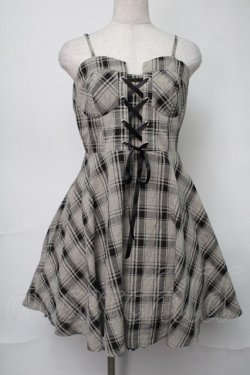 画像1: NieR Clothing / レースアップチェックキャミワンピース  ベージュｘ黒 S-25-08-16-060-PU-OP-HR-ZS