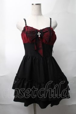 画像1: DARK IN LOVE / Gothic spider bow frilly strap dress  黒ｘ赤 S-25-08-17-048-PU-BL-HR-ZS