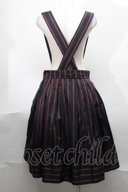画像2: Jane Marple / サスペンダー付レジメンスカート  紺ｘワイン S-25-08-17-060-JM-SK-AS-ZS