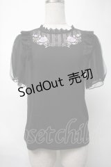 axes femme / バラ刺繍チュール袖プルオーバー  黒 S-25-08-17-023-AX-TO-HR-ZS