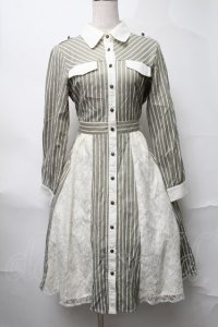 axes femme / ストライプシャツワンピース  グリーン S-25-08-17-041-AX-TO-AS-ZS