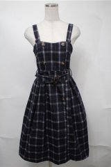 NieR Clothing / チェックジャンパースカート  ネイビー S-25-08-18-049-PU-OP-HR-ZS
