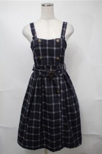 NieR Clothing / チェックジャンパースカート  ネイビー S-25-08-18-049-PU-OP-HR-ZS