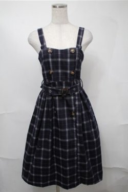 画像1: NieR Clothing / チェックジャンパースカート  ネイビー S-25-08-18-049-PU-OP-HR-ZS