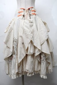 Ozz oneste / チャイナ刺繍スカート  アイボリーｘオレンジ S-25-08-18-1019-OO-SK-SA-ZI
