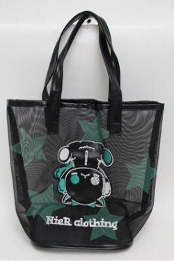 画像1: NieR Clothing / 逆さシエルメッシュトートバッグ  黒ｘグリーン S-25-08-18-011-PU-BG-HR-ZS