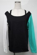 NieR Clothing / シエル配色プルオーバー  白ｘ黒ｘグリーン S-25-08-18-028-PU-TO-HR-ZS