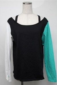 NieR Clothing / シエル配色プルオーバー  白ｘ黒ｘグリーン S-25-08-18-028-PU-TO-HR-ZI