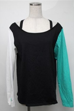 画像1: NieR Clothing / シエル配色プルオーバー  白ｘ黒ｘグリーン S-25-08-18-028-PU-TO-HR-ZS