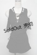 NieR Clothing / レースアップフード付きプルオーバー  黒 S-25-08-18-029-PU-TO-HR-ZS