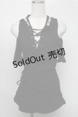 NieR Clothing / レースアップフード付きプルオーバー  黒 S-25-08-18-029-PU-TO-HR-ZS