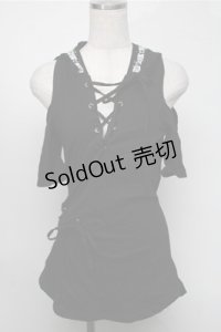 NieR Clothing / レースアップフード付きプルオーバー  黒 S-25-08-18-029-PU-TO-HR-ZS