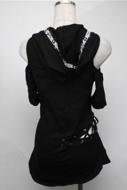 画像2: NieR Clothing / レースアップフード付きプルオーバー  黒 S-25-08-18-029-PU-TO-HR-ZS