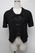NieR Clothing / 編み上げリブトップス  黒 S-25-08-18-030-PU-TO-HR-ZS