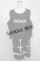REFLEM / 逆さ十字カッティングショルダー半袖スウェット  黒ｘ白 S-25-08-18-033-PU-TO-AS-ZS