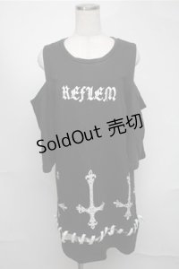 REFLEM / 逆さ十字カッティングショルダー半袖スウェット  黒ｘ白 S-25-08-18-033-PU-TO-AS-ZS