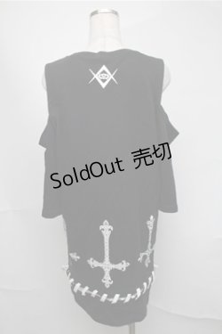 画像2: REFLEM / 逆さ十字カッティングショルダー半袖スウェット  黒ｘ白 S-25-08-18-033-PU-TO-AS-ZS