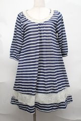 axes femme /レースボーダーワンピース  ブルー S-25-08-19-052-AX-OP-AS-ZS