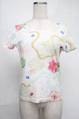 Emily Temple cute / レース＆フラワーコサージュTシャツ  ピンク S-25-08-19-026-ET-TO-AS-ZS