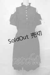 NieR Clothing / 肩開き袖リボンワンピース  黒ｘ白 S-25-08-20-045-PU-OP-HR-ZS