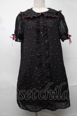 画像1: Ank Rouge / ハート総柄シフォンワンピース  黒 S-25-08-20-047-CA-OP-HR-ZS