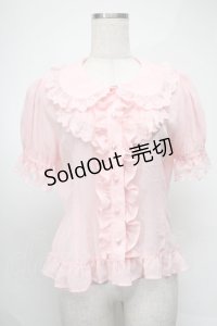 BABY,THE STARS SHINE BRIGHT / 半袖丸衿シフォンブラウス  ピンク S-25-08-20-012-BA-BL-HR-ZS