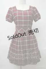 LODISPOTTO / 裾レースチェックワンピース  ワイン S-25-08-20-033-LO-OP-HR-ZS