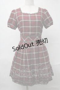LODISPOTTO / 裾レースチェックワンピース  ワイン S-25-08-20-033-LO-OP-HR-ZS