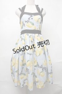 axes femme kawaii / ストライプレモン柄ジャンスカ  サックス S-25-08-20-035-AX-OP-AS-ZS