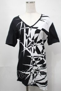 CIVARIZE / ジオメトリック総柄変形ロングTシャツ 44 黒ｘ白 S-25-08-21-044-GO-TS-AS-ZS