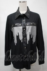 PEACE NOW / 襟切替シャツ  黒 S-25-08-21-045-PU-BL-AS-ZS