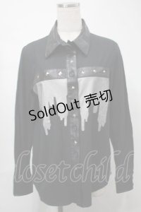 PEACE NOW / 襟切替シャツ  黒 S-25-08-21-045-PU-BL-AS-ZS