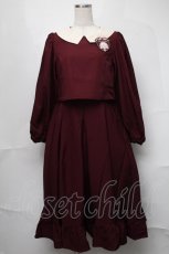 画像1: m petit by misako / マイメロワッペン付きワンピース  ワイン S-25-08-21-062-LO-OP-HR-ZT505 (1)