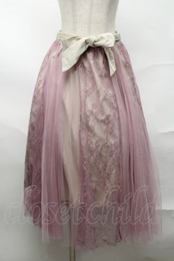 画像1: axes femme POETIQUE / レースｘチュールロングスカート  パープル S-25-08-21-1042-AX-SK-AS-ZS