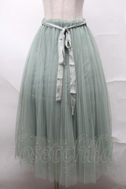 画像1: axes femme POETIQUE / パールデザインチュールスカート  グリーン S-25-08-21-1049-AX-BL-AS-ZS