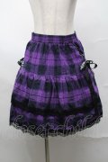 NieR Clothing / 裾レースチェックスカート  黒ｘ紫 S-25-08-21-1053-PU-SK-HR-ZS