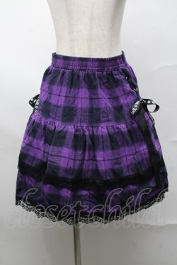 画像1: NieR Clothing / 裾レースチェックスカート  黒ｘ紫 S-25-08-21-1053-PU-SK-HR-ZS